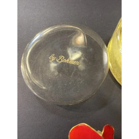 Vintage By Bohmer Red & Blue Enamel 3D Floral Clip-On Earrings Original Box - Picture 7 of 16